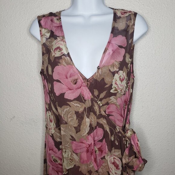 NWT Together Layered Sheer Floral Wrap Dress, Brown Sz 10 (1253) - Picture 3 of 7